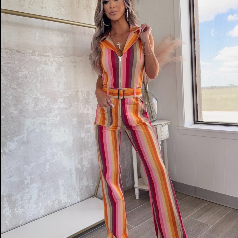 Autumn Rhythm Striped belted Jumpsuit